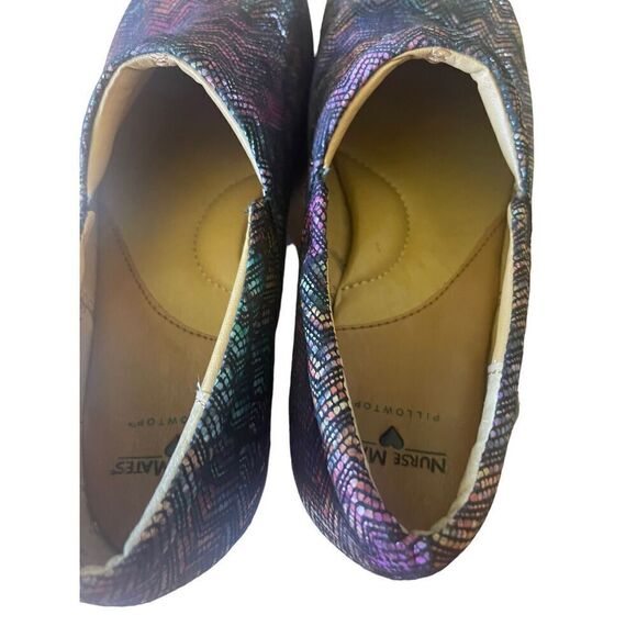 Nurse Mates Womens Multicolor Chevron Leather Slip On Bryer Clogs Size 9.5M - Picture 6 of 11